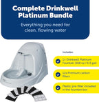 PetSafe Drinkwell Platinum Cat Water Fountain - Pet Fountain for All Pet Sizes, Encourages More Drinking, Includes 12-Pack of Replaceable Carbon Filters, Indoor Use, Grey (168 oz/5L)
