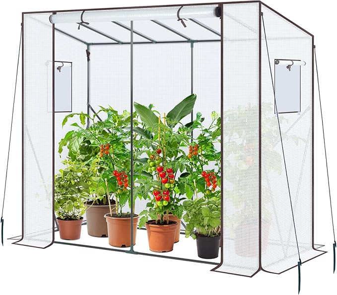 Ohuhu Tomato Greenhouse for Outdoors: Portable Lean to Green House Heavy Duty with Roll-Up Zippered Door, Tall Plastic Greenhouses for Outside Plants Growing Shed Tent for Backyard, 6.6x2.5x5.6 FT