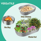 YSEJOMP 6X3X1 FT Oval Galvanized Metal Garden Raised Bed/Plant Box for Planting,36 Inches Diameter Iron Fire Pit Ring,Small Animal Fence-3 in 1 Modular Design in Black (Silver, 72X36X11.5 Inches)