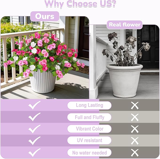 INXUGAO Artificial Fake Flowers for Outdoors Spring Decoration 2 Bundles Faux Flowers Plants for Outdoor Planters UV Resistant Silk Realistic Flowers for Outside Home Garden Front Porch Patio Décor