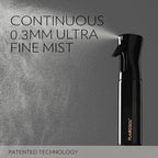 FLAIROSOL Spray Bottle for Hair, Continuous Spray Bottle with 0.3MM Ultra Fine Mist, Water Mister for Hairstyling, Cleaning, Plants, Pets, 10.1oz/300ml, Black Bottle, Gold Print