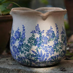 Dosayes Rustic Ceramic Planter, 6 Inch Tuscan Vintage Flower Pot with Drainage, Farmhouse Garden Pot for Indoor Plants, Kitchen & Garden Tuscan Decor, Plant Lover Gift (Cyan)