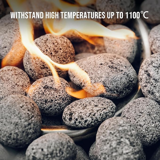 Skyflame Black Natural Tumbled Stones Round Lava Rock Pebbles for Indoor Outdoor Gas Fire Pit | Fireplaces | Garden Landscaping Decoration | Cultivation of Potted Plants | 10 Pounds | 1-2 Inch Size