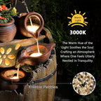 Solar Outdoor Water Fountain with Pump, 29 Inch High Rustic Barrel Cascading Waterfall Fountain, 3-Tier Garden Water Feature for Patio, Backyard, Yard & Outdoor Decor