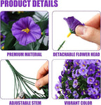 Sggvecsy Artificial Fake Hanging Flowers Plants Outdoor Outside Spring Summer Decoration 4PCS Faux Silk UV Resistant Morning Glory Trailing Vines for Home Porch Patio Balcony(Purple & Light Purple)