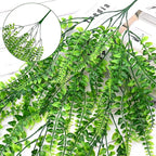 Waipfaru 8Pcs Fake Ferns Fake Hanging Plants Artificial Ferns for Outdoors，UV Resistant Plastic Fake Plants for Indoor Wall Porch Wedding Party Holiday Decor