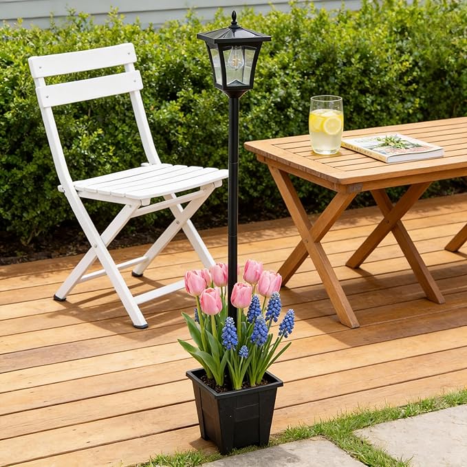 59" Solar Lamp Post Light,Outdoor Waterproof Solar Light Post with Planter,Garden Lights for Backyard, Pathway, Patio,Lawn, Driveway Decor