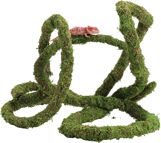 USMOLA Moss Vine for Reptiles, Bendable Climbing Vines Reptile Tank Accessories, Natural Moss Rope for Leopard Gecko, Lizard, Snake, Chameleon, Frog Terrarium Decor (Jungle Green, 9.8 FT)