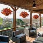 Artificial Fake Fall Hanging Plants Flowers Basket, Faux Silk Daisy in Planter Realistic UV Resistant for Outside Home Patio Balcony Yard Autumn Outdoor Decoration (Orange Brown Red)