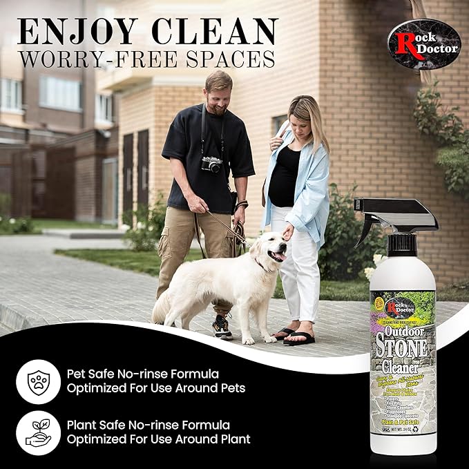 Rock Doctor Outdoor Stone Cleaner, Natural Cleaning Solution Removes Stains and Discoloration, Brightens Granite, Pavers, Fire Pits, and Concrete, Plant and Pet Safe, 24 oz Pack of 1