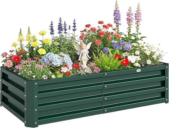 Outsunny Galvanized Raised Garden Bed, 4' x 2' x 1' Metal Planter Box, for Growing Vegetables, Flowers, Herbs, Succulents, Green