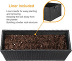 SUNNYPARK Black Rectangular Planter Box All-Weather PE Rattan Large Modern Planters with Removable Liner Indoor Outdoor Decorative Flower Pot for Patio, Balcony, Garden