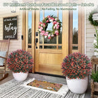 2 Pack 24" Red Rose Boxwood Topiary Ball Trees with Ground Stakes– UV Resistant Fake Shrubs & Bushes for Outdoor Porch, Front Door & Garden Planter Decor