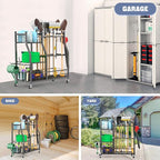 WALMANN Garden Tool Organizer with Wheels for Garage, Large Storage Capacity, Rakes/Shovels/Yard Tools Storage Stand for Shed, Garden, Indoor/Outdoor Long-Handled Tools Rolling Cart