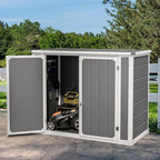 DWVO 41 Cu.ft Horizontal Resin Storage Shed, All Weather Outdoor Garden Shed 4.7x2.5 FT with Hydraulic Struts, 3 Locks, Lockable to Floor for Garden Tools, Trash Cans, Gray