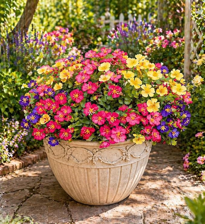Artificial Flowers for Outdoors, 8 Bundles Faux Silk Spring Flowers for Outside for Planter Front Door Porch Yard Patio Window Box Home Decor (8pcs-4color)