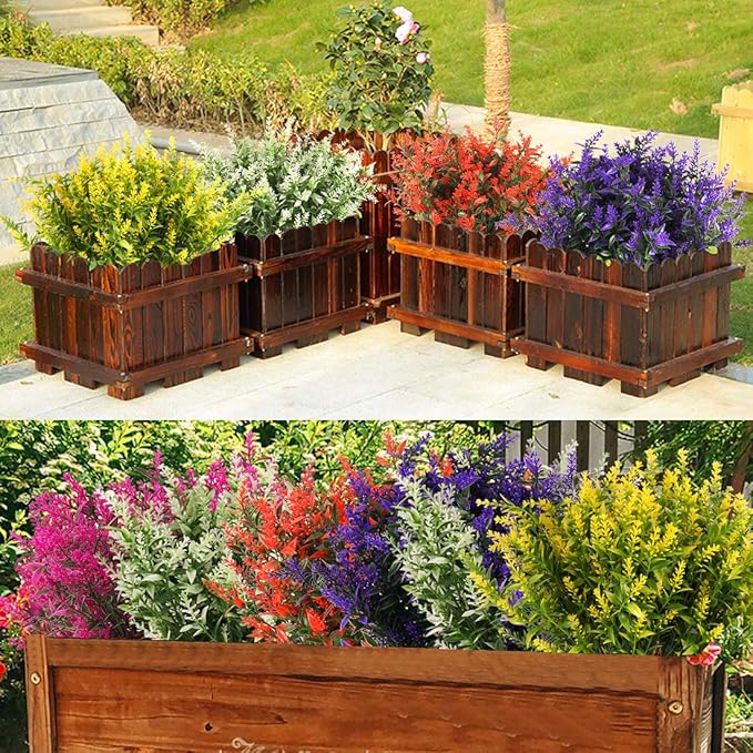 RECUTMS 8 Bundles Artificial Lavender Flowers for Outdoor Decoration, UV Resistant Fake Shrubs Greenery Bushes House Office Garden Patio Indoor Outdoor Decor (Yellow)