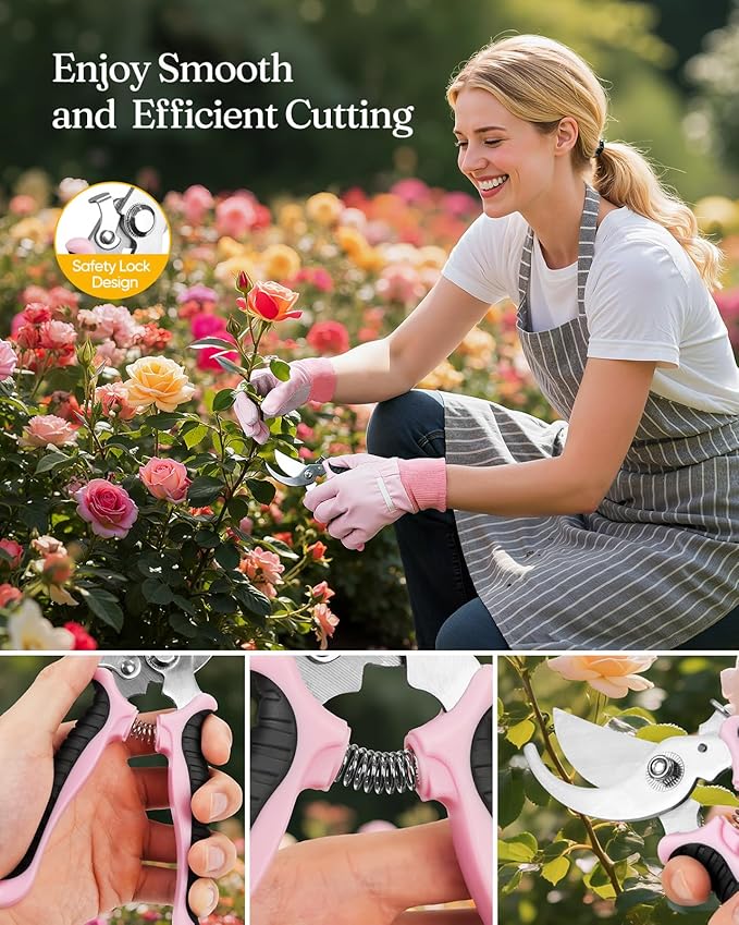 12-Piece Womens Gardening Tools Gift Set, Rust-Proof & Heavy-Duty Garden Tools with Durable Carrying Case, Fashionable & Thoughtful Gardening Gifts for Women&Men (Purple-Pink)