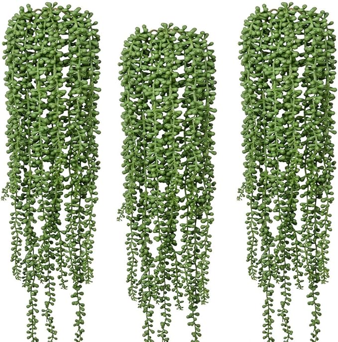 3pcs Artificial Fake String of Pearls Plant Faux Fake Hanging Succulents Plants