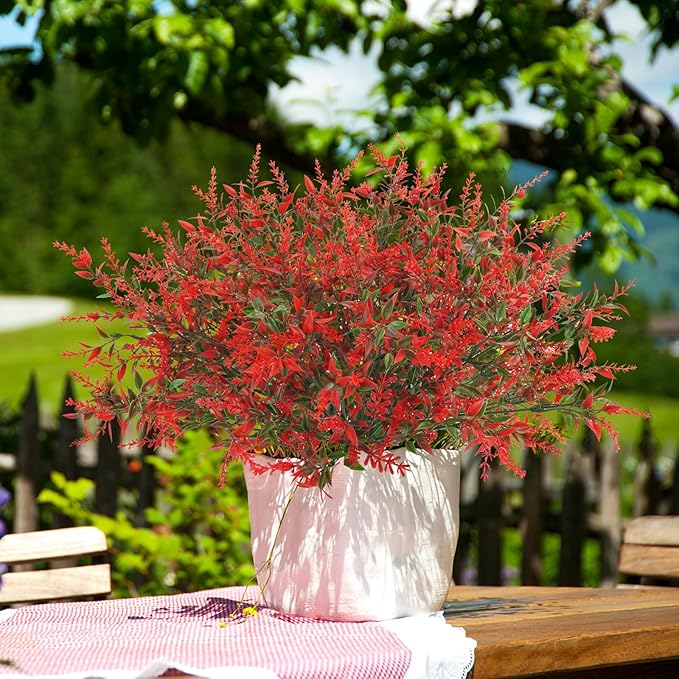 42 Pcs Fake Lavender Flowers Outdoor UV Resistant Faux Plastic Lavender Flowers No Fade Artificial Lavender Purple Plants for Outside Garden Porch Window Box Hanging Planter Decor (Red)