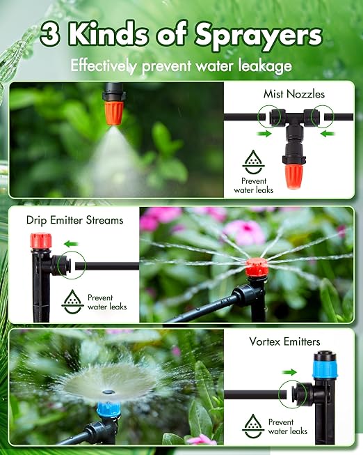 240FT Drip Irrigation System Kits - Automatic Garden Watering Sprinkler with 1/2 & 1/4 inch Tubing Hose Patio Misting Plant Irrigation Water Equipment Quick Connector for Greenhouse Flower Beds Lawn