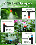 240FT Drip Irrigation System Kits - Automatic Garden Watering Sprinkler with 1/2 & 1/4 inch Tubing Hose Patio Misting Plant Irrigation Water Equipment Quick Connector for Greenhouse Flower Beds Lawn