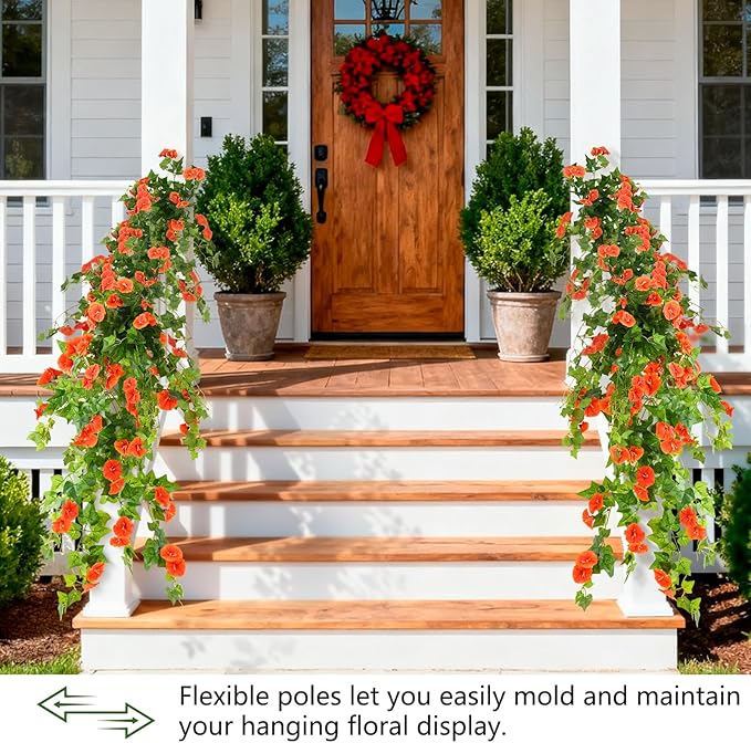 Homsunny Artificial Fake Flowers Plants for Outdoor Decoration, 2PCS Faux Petunias Silk Flower UV Resistant No Fade for Home Outside Garden Balcony Yard Porch Realistic Indoor Decor (Orange)