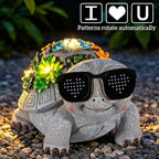 Unique Solar Garden Turtle Statue with I Love You LED Sunglasses and Succulent LED Lights, Lawn Decor Tortoise Figurine for Patio, Balcony Yard Ornament for Mom, Women & Grandma