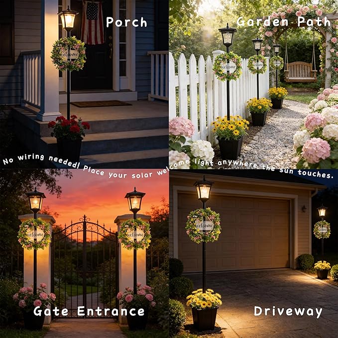 59" Solar Lamp Post with Planter 2-in-1, Solar Post Lights Outdoor Waterproof, Dusk to dawn Warm Yellow Lights, Outdoor Planter for Real or Fake Flowers, Solar Lights for Lawn, Patio, Front/Back Door
