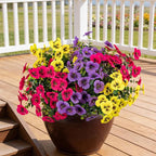 17 Inch Artificial Faux Pansy Flowers for Outdoor,Fake Pansies Flowers with Eucalyptus Leaves Fake Plants Greenery Boxwood Porch Patio Decor 6 Bundles(Light Purple,Dark Rose,Yellow)