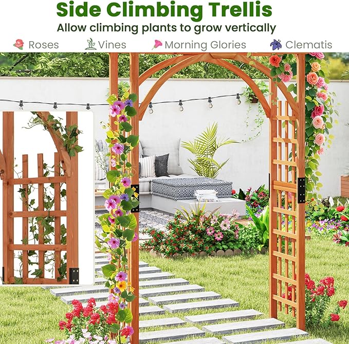 Giantex 85inch Wooden Garden Arch Wedding Arch for Ceremony, Garden Arbor Trellis for Climbing Plants Vines, Easy Assembly, Outdoor Flower Arches Wedding Arbor for Bridal Party