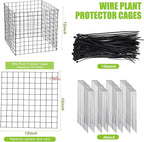 Zubebe 10 Pack Small Wire Plant Protectors Square Plant Protectors from Animals Mesh Cage Chicken Wire Cloche for Shrubs with Ground Stakes and Nylon Ties(Thickness 2mm,Black)