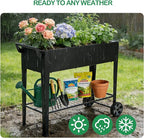 2-Pack 32”Height Elevated Raised Garden Bed with Wheels & Storage Shelf, 400 Lbs Capacity, Anti-Rust, Space-Saving Planter for Vegetables, Herbs, Patio, Balcony, Backyard