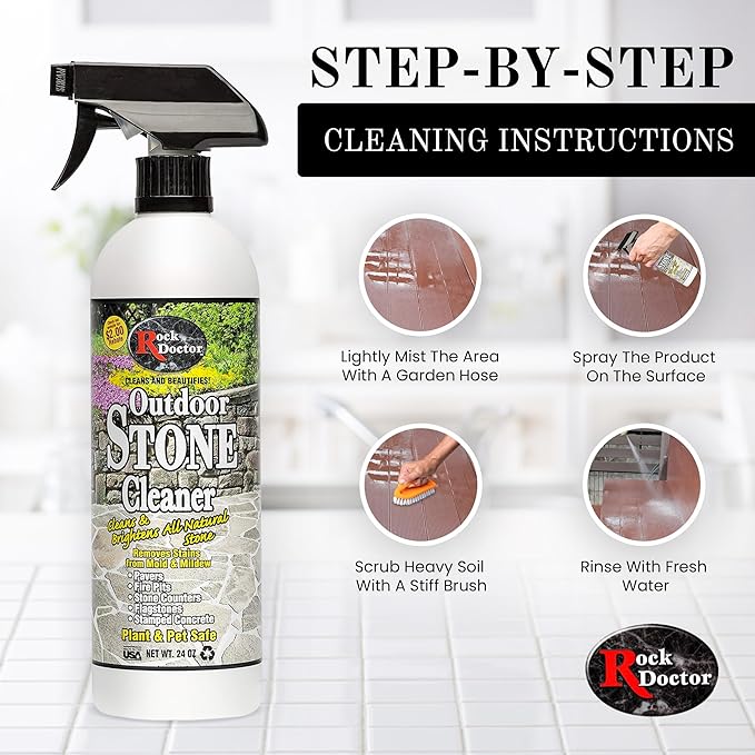 Rock Doctor Outdoor Stone Cleaner, Natural Cleaning Solution Removes Stains and Discoloration, Brightens Granite, Pavers, Fire Pits, and Concrete, Plant and Pet Safe, 24 oz Pack of 1