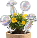 ZhenD Iridescent Self-Watering Plant Globes and Mushroom, Glass Self Watering Planter Insert for Indoor and Outdoor, Automatic Plant Waterer, Hand-Blown Premium Glass – 4 Pack