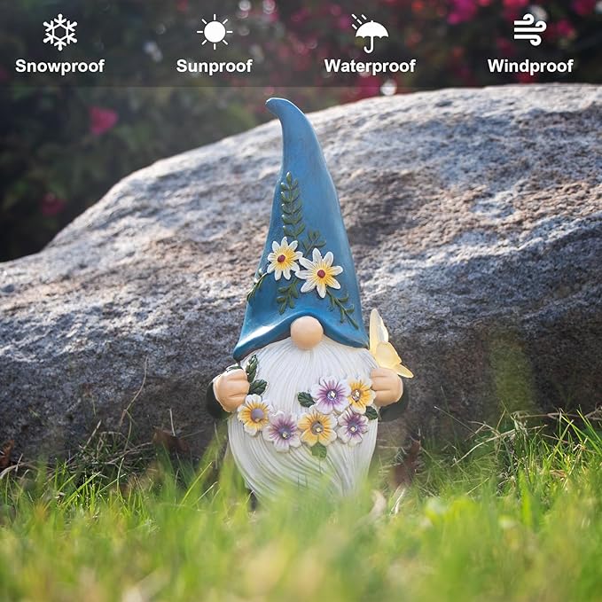 DKJOCKY Gnome Garden Decor Statue with Solar Light Lantern, Funny Waterproof Resin Figurine Outdoor Decorations for Yard Patio Lawn Balcony Porch, Birthday Gifts for Women Mom Grandma