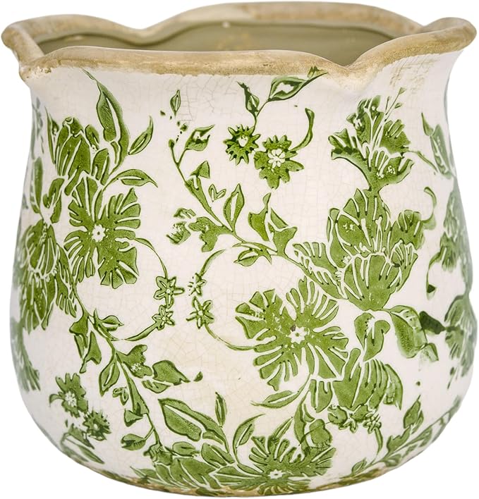 Dosayes Rustic Ceramic Planter, 6 Inch Tuscan Vintage Flower Pot with Drainage, Farmhouse Garden Pot for Indoor Plants, Kitchen & Garden Tuscan Decor, Plant Lover Gift (Green)