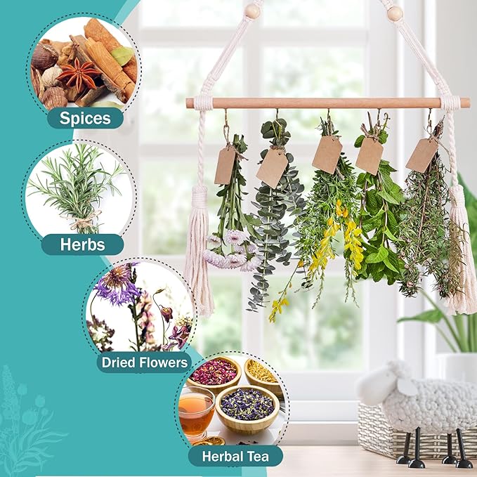 2pack Herb Drying Rack Flower Drying with 25PCS Brown Gift Tags and 32ft Natural Jute Twine herb Dryer,Herb Drying Rack,Hanging Herb Dryer Rack