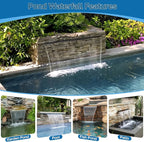 POPOSOAP 24 Inch Pond Waterfall Spillway with 1200GPH Pump, 304 Stainless Steel Pond Waterfall Kit with 9.8FT Corrugated Tube, Pond Waterfall Box for Outdoor Pond Waterfall System Garden Decor-P46