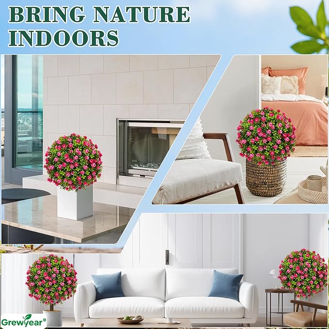 Artificial Plants Outdoor - 18" Wide Set of 2 Faux Boxwood Plants for Outdoor Planters, UV Resistant Artificial Topairy Ball Trees with Spike for Front Porch Decor