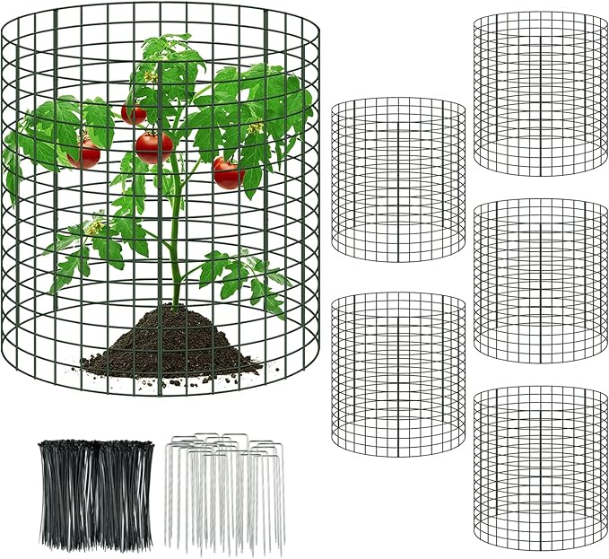 6 Packs 12"x 12" Large Wire Plant Protectors from Animals,Plant Cages for Outdoor Plants,Plant Covers from Animals with Ground Stakes and Nylon Ties Protect Plants,Shrubs,Vegetables from Animals-18PCS