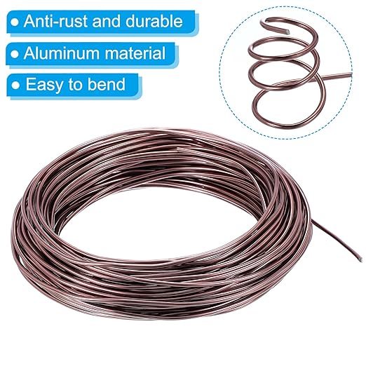 PATIKIL 3mm Bonsai Training Wire, 1 Roll Floral Wire Stems Anodized Aluminum Tree Wire 95 Feet Total for Gardening Branch Fixing, Brown