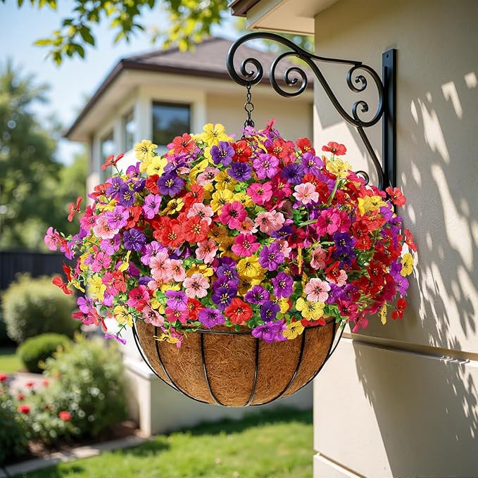 Alupssuc 48 Bundles Artificial Flowers for Outdoors Decoration, UV Resistant Silk Faux Floral Spring Fake Plastic Plants Greenery for Outside Indoor Patio Porch Window Box Home Decor, Mix 6 Colors