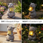 PETAFLOP Solar Cat Garden Statue Decor with Sunflower, Birthday Housewarming Gifts for Mom Grandma Women Cats Lover, Outdoor Figurines Patio Balcony Yard Lawn Decorations