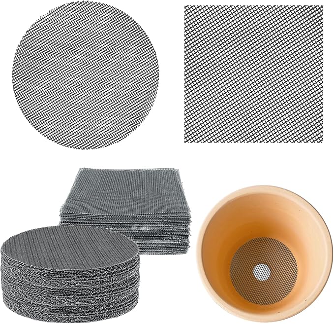 60 Pcs 4 inch Round&Square Flower Pot Hole Mesh Pad Plant Drainage Screens Gasket Bonsai Pot Bottom Grid Mat Mesh for Bottom of Planters Stop Soil from Falling Out