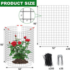 winemana 12 Set Garden Plant Protector Cage,36 Pcs 16x12 in Metal Wire Protectors for Plants Protection Cages with Stakes Ties Animals Barrier to Keep Rabbit Chicken Away from Flower Vegetables(Black)