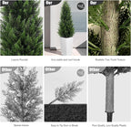 5FT Tall 2 Pack Artificial Cedar Topiary Trees with Compact Pyramidal Shape, Realistic Faux Cypress in Square White Pot with Fillable Water Bag, Outdoor Evergreen for Front Porch Garden Home Decor