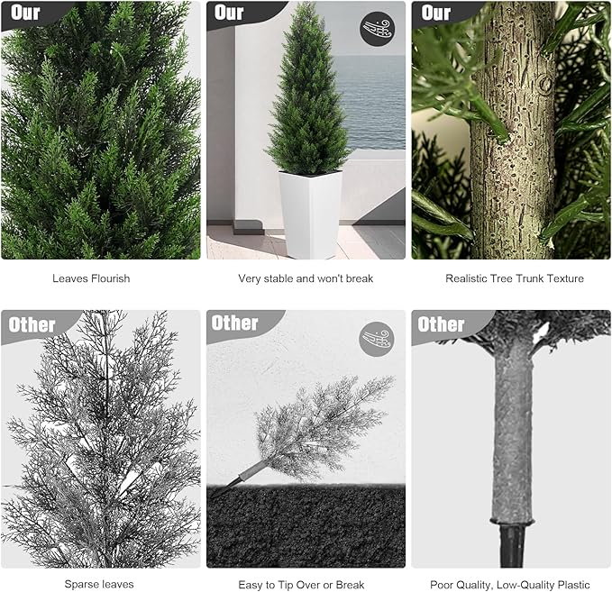 5FT Tall Artificial Cedar Topiary Tree with Compact Pyramidal Shape, Realistic Faux Cypress in Square White Pot with Fillable Water Bag, Outdoor Evergreen for Front Porch Garden Home Decor