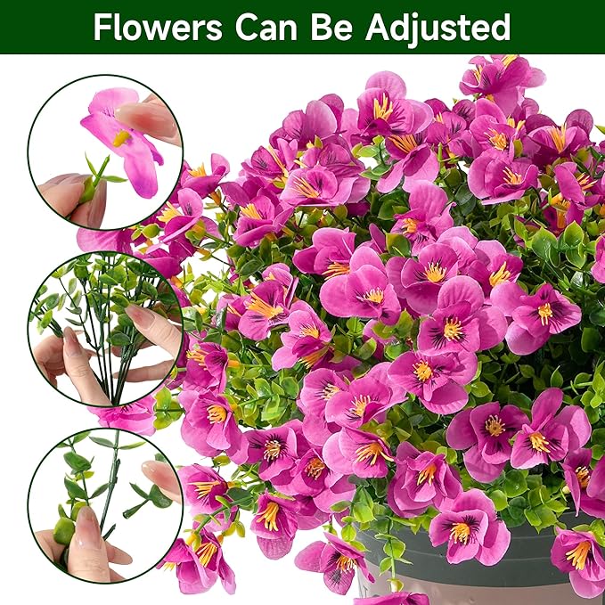 Artificial Flowers for Outdoor, UV Resistant Fake Silk Pansies Flowers, Realistic Faux Plants for Outside Indoor Porch Patio Window Box Planter Home Decor (16, Pink)