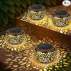 Solar Lantern Outdoor Patio Decor: 4 Pack Solar Lanterns Outdoor Waterproof, Hollow Out Retro Metal Solar Lights, Yard Porch Garden Balcony Indoor Desk Bedroom Tabletop Decorations, 2 Lighting Colors